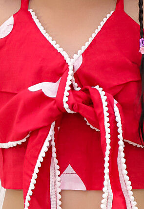 Digital Printed Pure Cotton Crop Top Set in Red