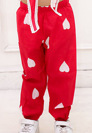 Digital Printed Pure Cotton Crop Top Set in Red