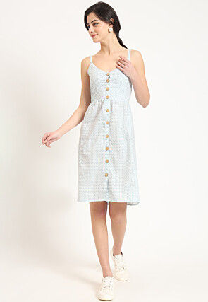 Digital Printed Pure Cotton Dress in Blue