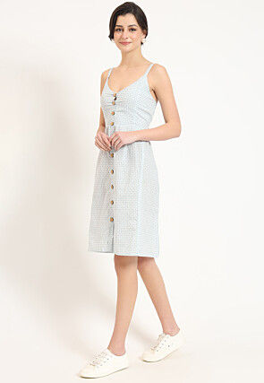 Digital Printed Pure Cotton Dress in Blue