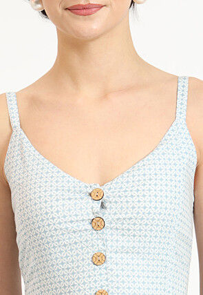 Digital Printed Pure Cotton Dress in Blue