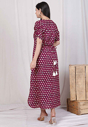 Digital Printed Pure Cotton Dress in Magenta