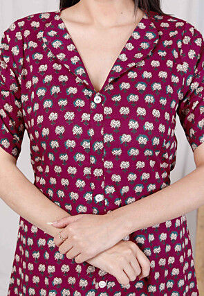 Digital Printed Pure Cotton Dress in Magenta