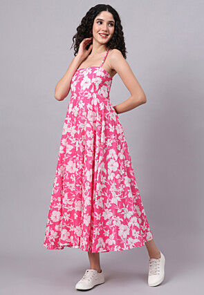 Digital Printed Pure Cotton Dress in Pink
