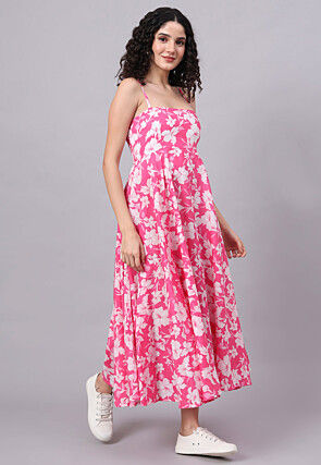 Digital Printed Pure Cotton Dress in Pink