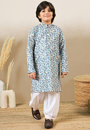 Digital Printed Pure Cotton Kurta Set in Blue