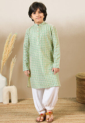 Digital Printed Pure Cotton Kurta Set in Green