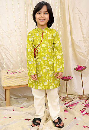 Digital Printed Pure Cotton Kurta Set in Light Green