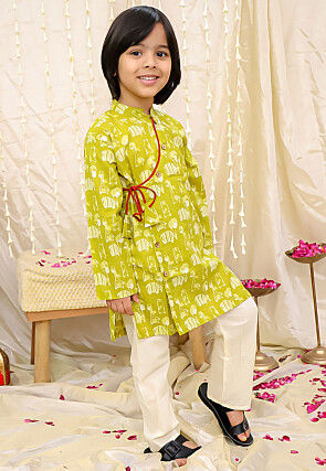 Digital Printed Pure Cotton Kurta Set in Light Green
