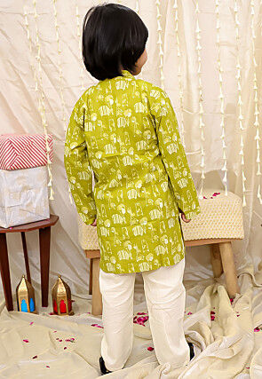 Digital Printed Pure Cotton Kurta Set in Light Green