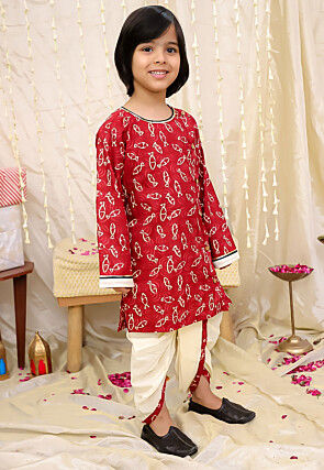 Digital Printed Pure Cotton Kurta Set in Maroon