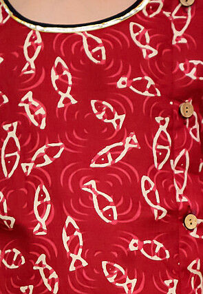 Digital Printed Pure Cotton Kurta Set in Maroon