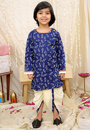 Digital Printed Pure Cotton Kurta Set in Navy Blue