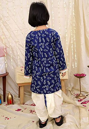 Digital Printed Pure Cotton Kurta Set in Navy Blue