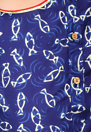 Digital Printed Pure Cotton Kurta Set in Navy Blue