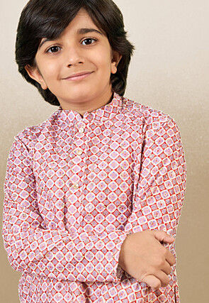 Digital Printed Pure Cotton Kurta Set in Pink