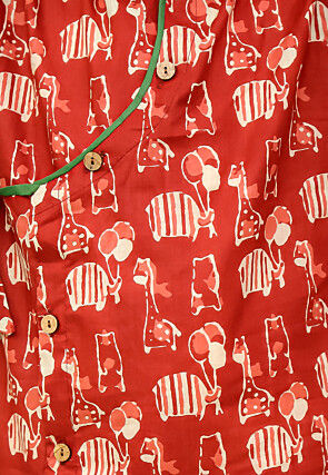 Digital Printed Pure Cotton Kurta Set in Red