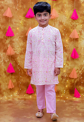 Digital Printed Pure Cotton Kurta Set in White
