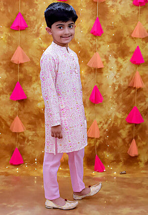 Digital Printed Pure Cotton Kurta Set in White