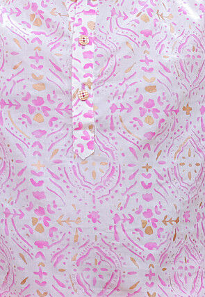 Digital Printed Pure Cotton Kurta Set in White
