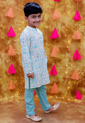 Digital Printed Pure Cotton Kurta Set in White