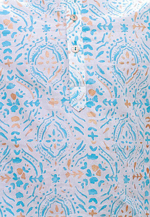 Digital Printed Pure Cotton Kurta Set in White