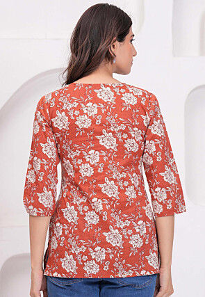 Digital Printed Pure Cotton Kurti in Rust