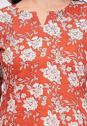 Digital Printed Pure Cotton Kurti in Rust