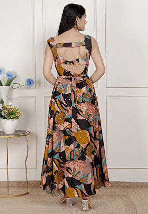 Digital Printed Pure Cotton Maxi Dress in Black