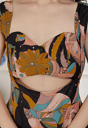 Digital Printed Pure Cotton Maxi Dress in Black