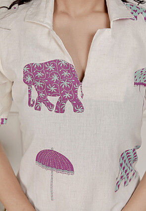 Digital Printed Pure Cotton Maxi Dress in Off White