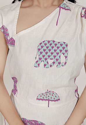 Digital Printed Pure Cotton Maxi Dress in Off White