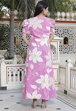 Digital Printed Pure Cotton Maxi Dress in Pink