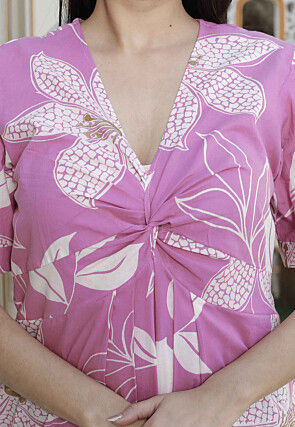 Digital Printed Pure Cotton Maxi Dress in Pink