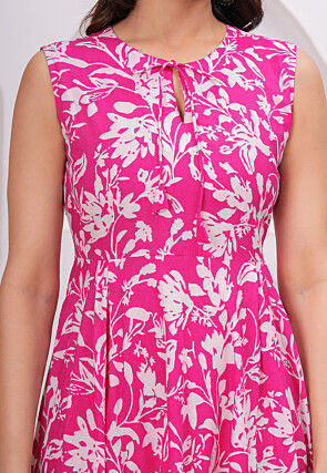 Digital Printed Pure Cotton Midi Dress in Fuchsia