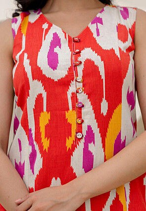 Digital Printed Pure Cotton Midi Dress in Multicolor