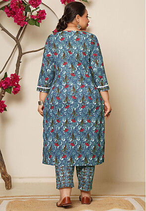 Digital Printed Pure Cotton Pakistani Suit in Blue