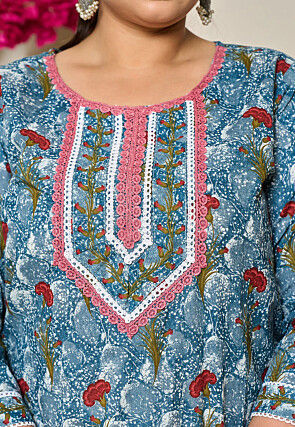 Digital Printed Pure Cotton Pakistani Suit in Blue