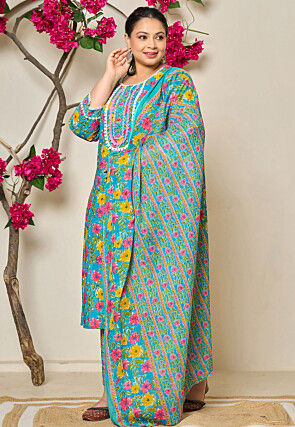 Digital Printed Pure Cotton Pakistani Suit in Blue