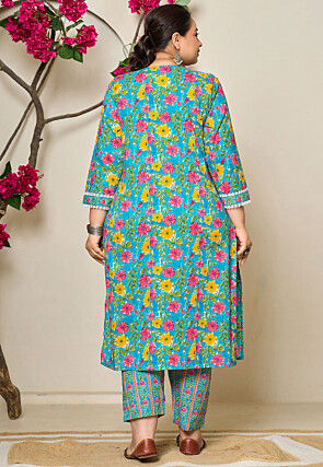 Digital Printed Pure Cotton Pakistani Suit in Blue