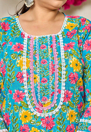 Digital Printed Pure Cotton Pakistani Suit in Blue