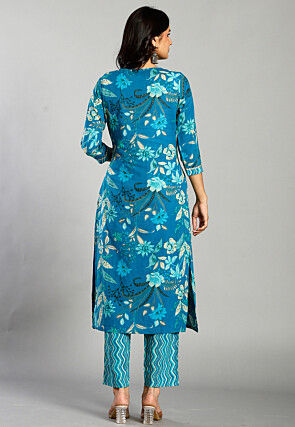 Digital Printed Pure Cotton Pakistani Suit in Blue