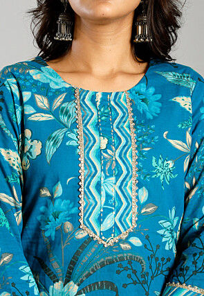 Digital Printed Pure Cotton Pakistani Suit in Blue