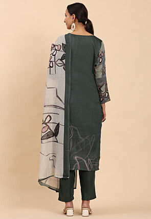 Digital Printed Pure Cotton Pakistani Suit in Dark Green