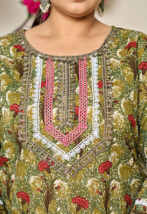 Digital Printed Pure Cotton Pakistani Suit in Green