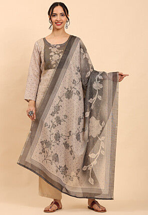 Digital Printed Pure Cotton Pakistani Suit in Light Beige