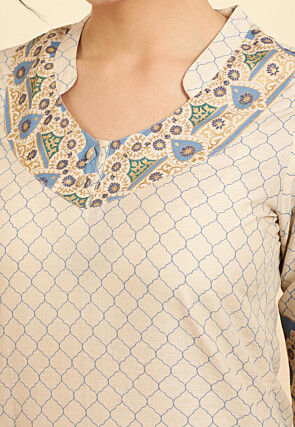 Digital Printed Pure Cotton Pakistani Suit in Light Beige