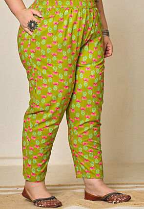 Digital Printed Pure Cotton Pakistani Suit in Light Olive Green