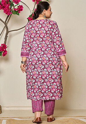 Digital Printed Pure Cotton Pakistani Suit in Magenta