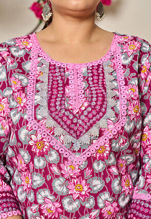 Digital Printed Pure Cotton Pakistani Suit in Magenta